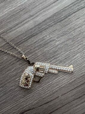 Gold Tone Rhinestone Western Charm Necklace | Statement Jewelry